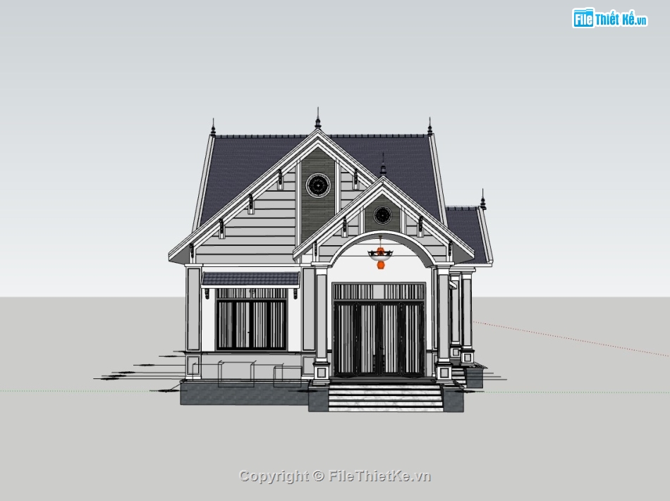 sketchup mái thái,su nhà mái thái,nhà mái thái,sketchup nhà mái thái