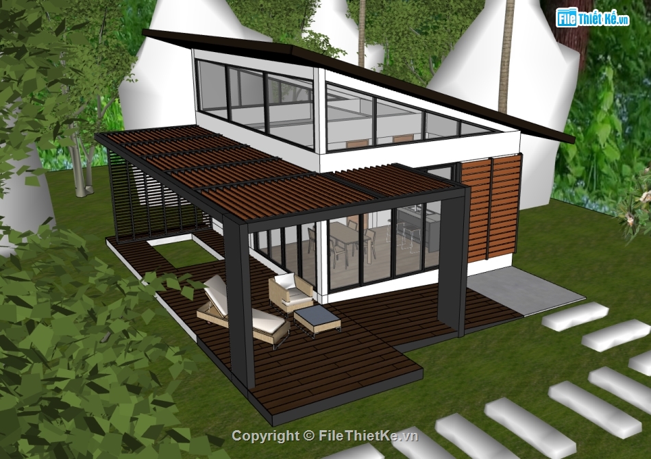 nhà 1 tầng,su nhà 1 tầng,sketchup nhà 1 tầng