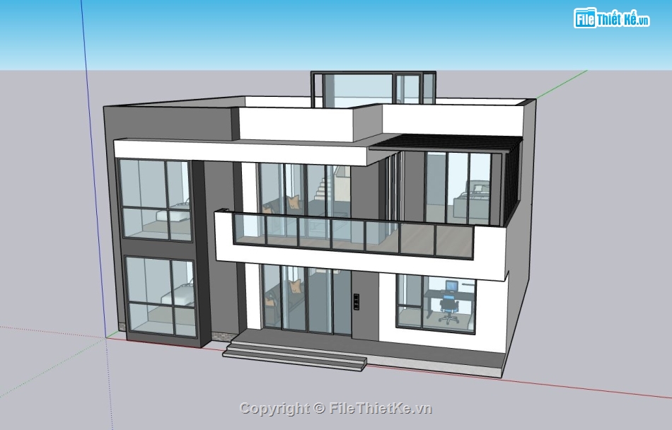 nhà 2 tầng,sketchup nhà 2 tầng,phối cảnh nhà 2 tầng