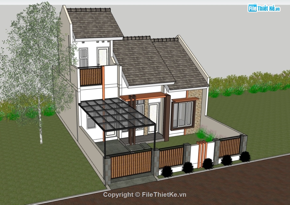 nhà phố 1 tầng,su nhà phố,sketchup nhà phố,su nhà phố 1 tầng