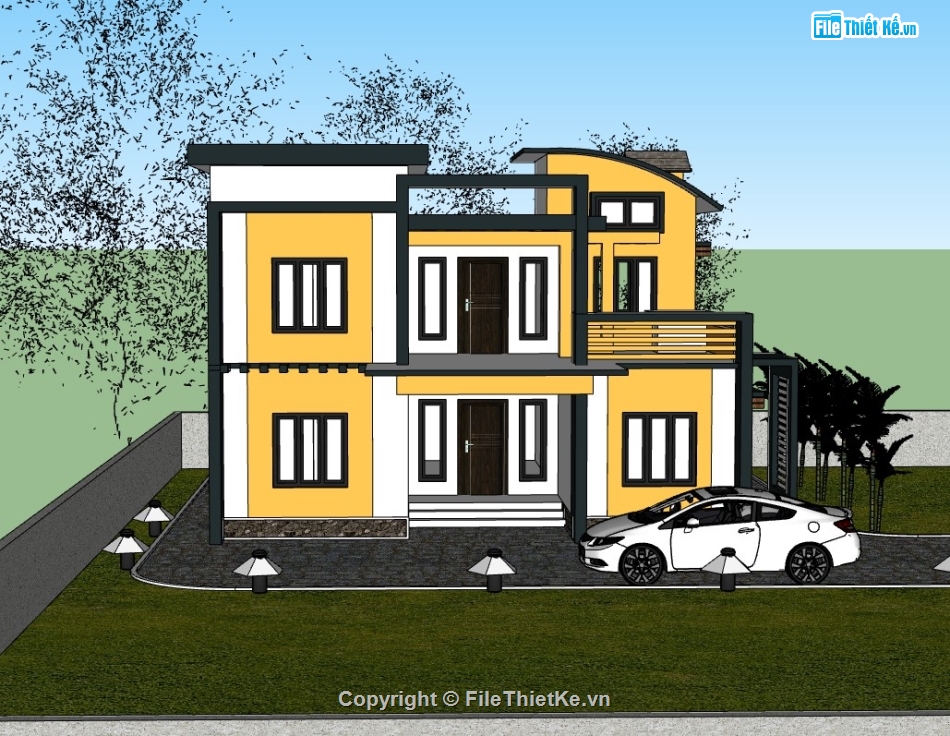 su nhà phố,sketchup nhà phố,su nhà phố 2 tầng