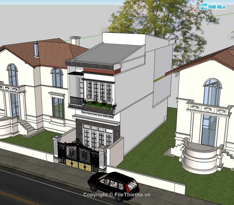 su nhà phố,sketchup nhà phố,su nhà phố 2 tầng,sketchup nhà phố 2 tầng