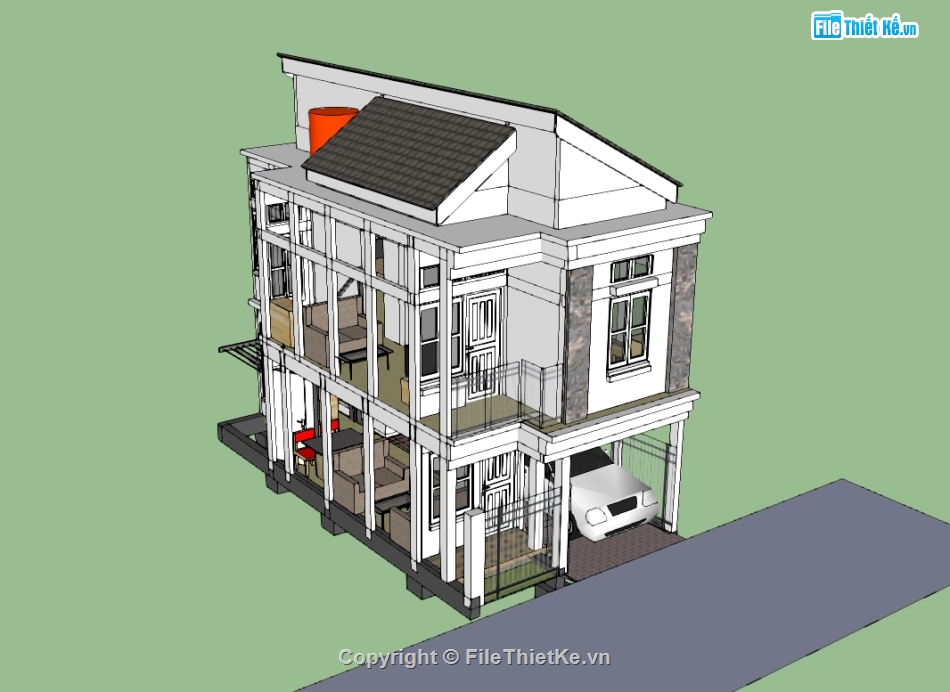 su nhà phố,su nhà phố 2 tầng,sketchup nhà phố 2 tầng