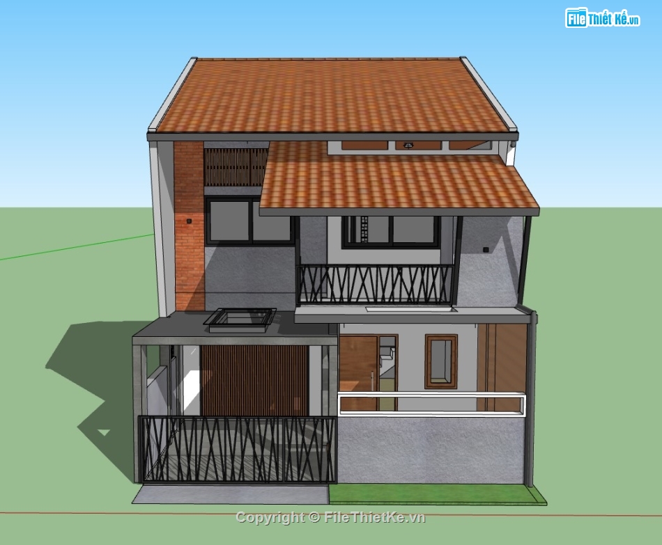 su nhà phố,sketchup nhà phố,su nhà phố 2 tầng,sketchup nhà phố 2 tầng