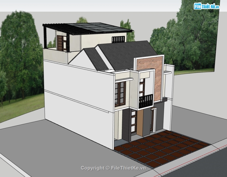 nhà phố,sketchup nhà phố 2 tầng,su nhà phố 2 tầng