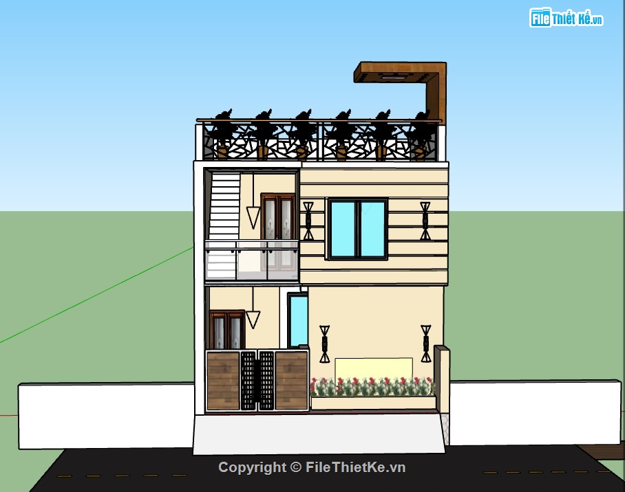 nhà phố  2 tầng,sketchup nhà phố,su nhà phố 2 tầng