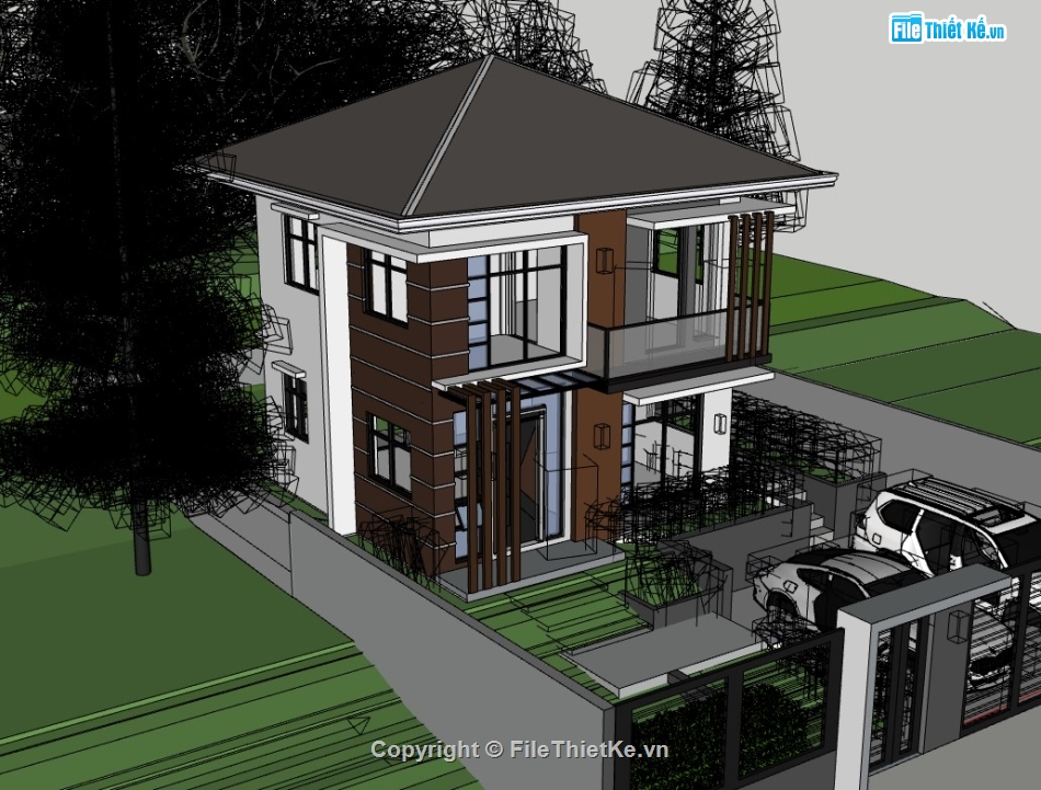 nhà phố 2 tầng,sketchup nhà phố,su nhà phố 2 tầng,sketchup nhà phố 2 tầng