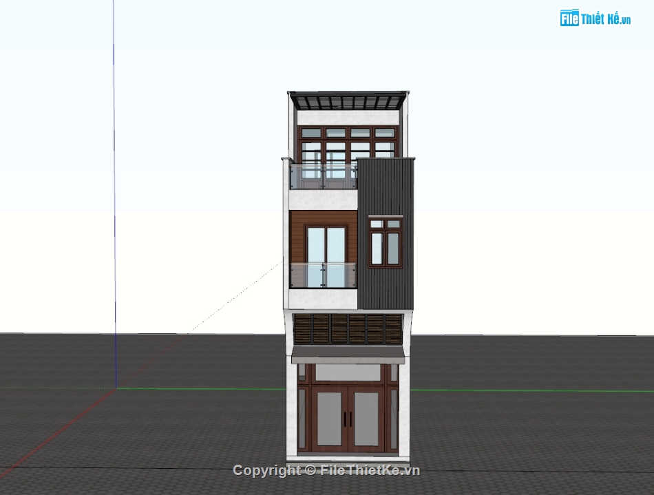nhà phố 3 tầng,su nhà phố,sketchup nhà phố 3 tầng