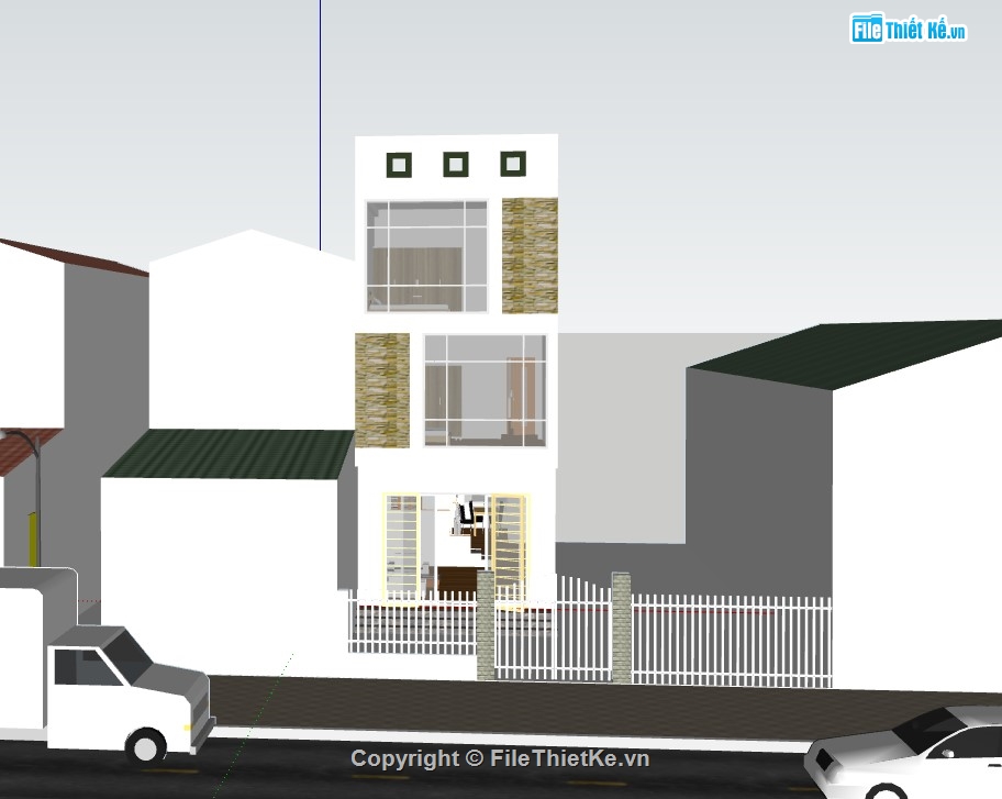 nhà phố 3 tầng,su nhà phố 3 tầng,sketchup nhà phố 3 tầng,su nhà phố