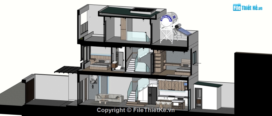 Sketchup nội thất,nhà phố 3 tầng,model su nhà phố 3 tầng,nội thất nhà phố 3 tầng