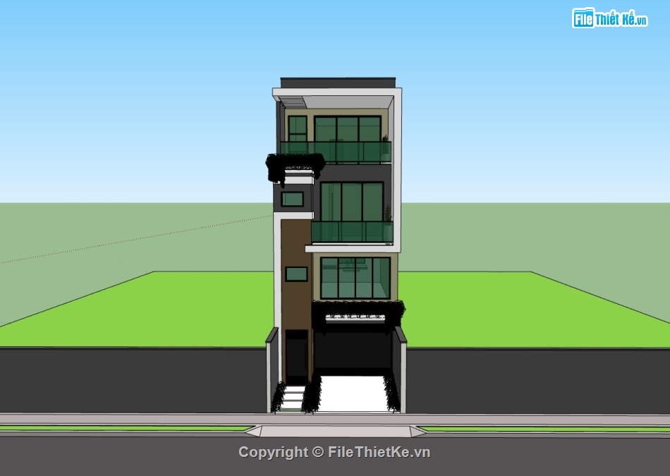 nhà phố 3 tầng,su nhà phố,sketchup nhà phố