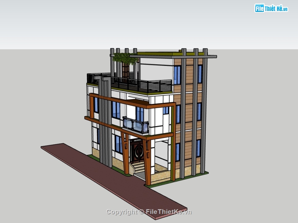 nhà phố 3 tầng,su nhà phố,sketchup nhà phố