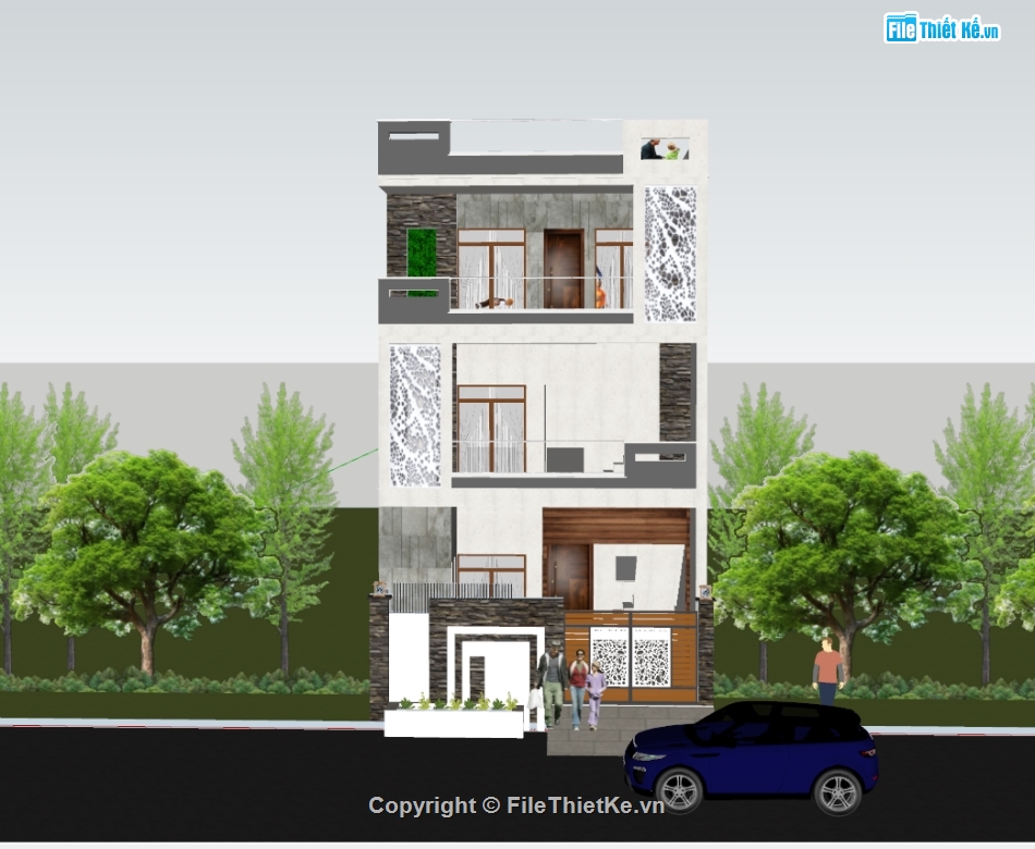 nhà phố 3 tầng,su nhà phố,sketchup nhà phố