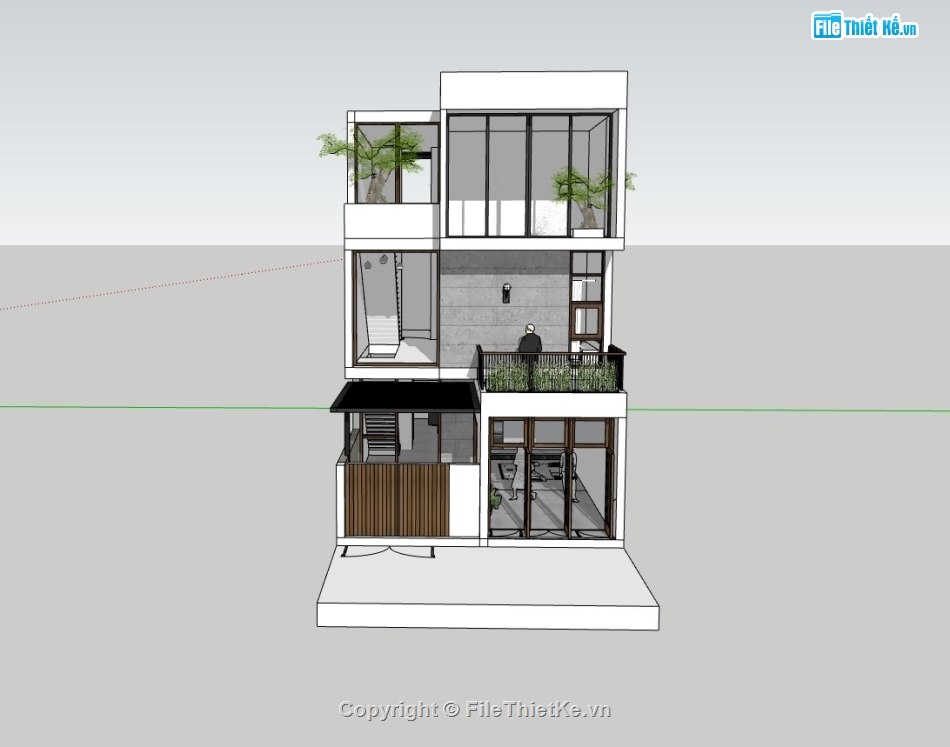 nhà phố 3 tầng,su nhà phố,sketchup nhà phố,nhà phố 3 tầng su