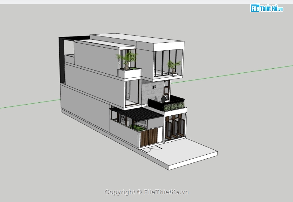 nhà phố 3 tầng,su nhà phố,sketchup nhà phố,nhà phố 3 tầng su