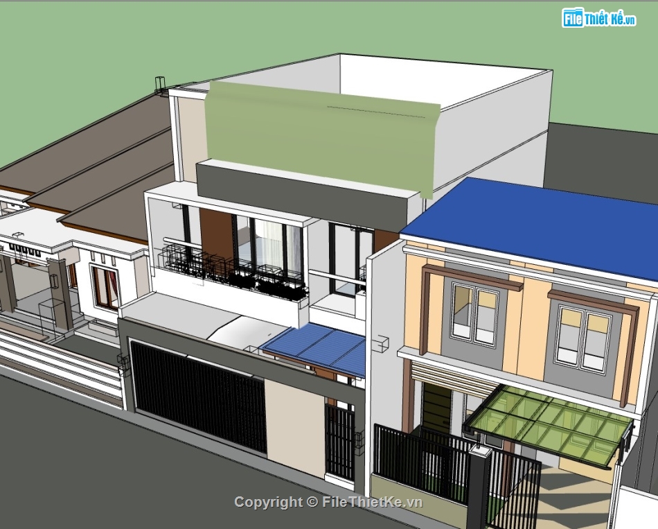 nhà phố 3 tầng,su nhà phố,sketchup nhà phố