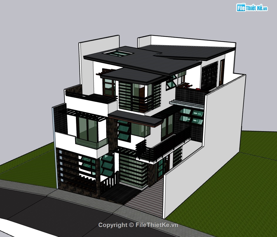 nhà phố 3 tầng,su nhà phố,sketchup nhà phố,su nhà phố 3 tầng