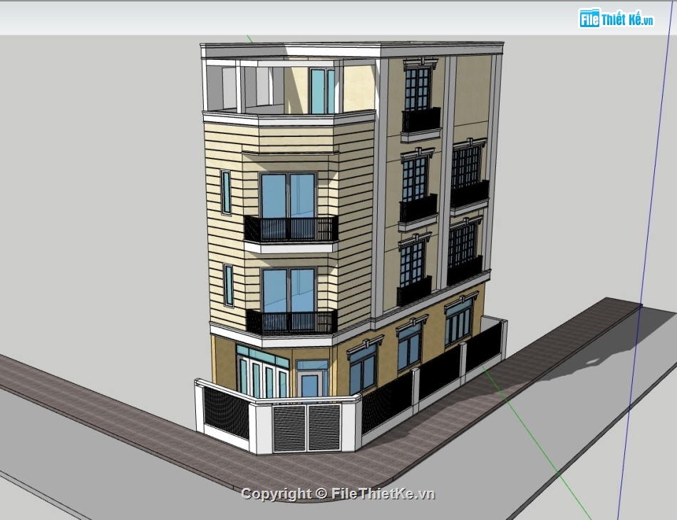 nhà phố 4 tầng,nhà phố 2 mặt tiền,su nhà phố,sketchup nhà phố