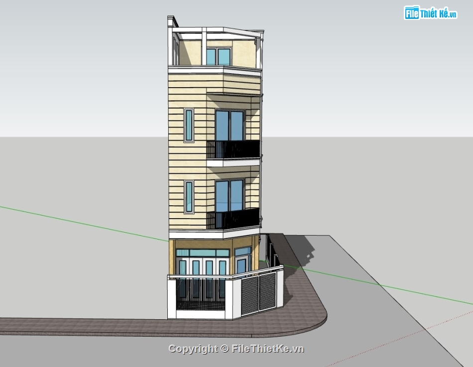 nhà phố 4 tầng,nhà phố 2 mặt tiền,su nhà phố,sketchup nhà phố