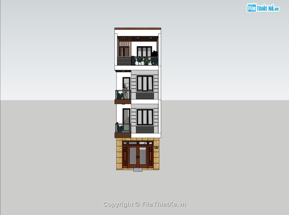 nhà 4 tầng,nhà phố 4 tầng,su nhà phố,sketchup nhà phố