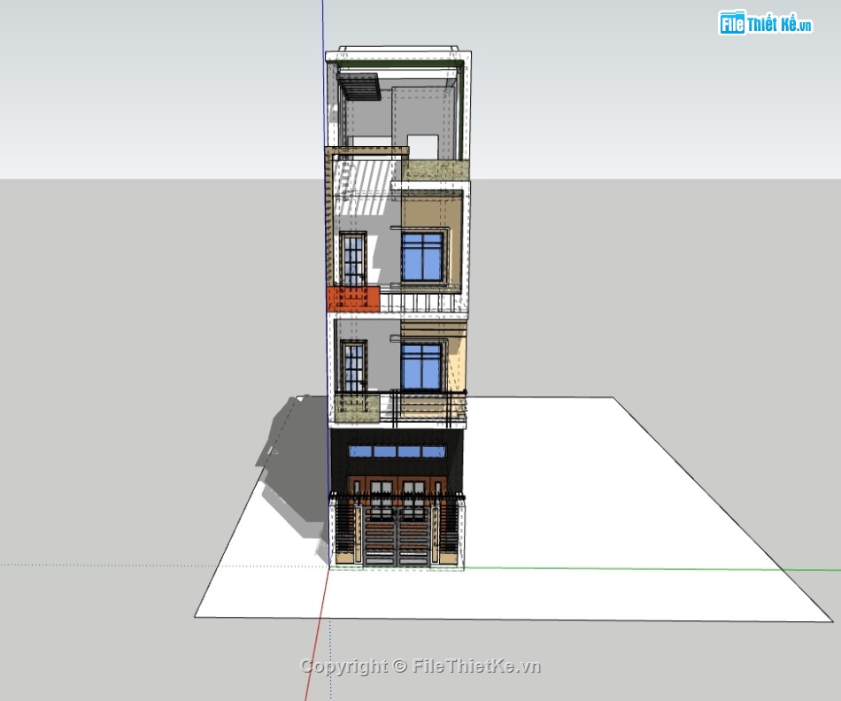 nhà 4 tầng,nhà phố 4 tầng,su nhà phố 4 tầng,sketchup nhà phố 4 tầng