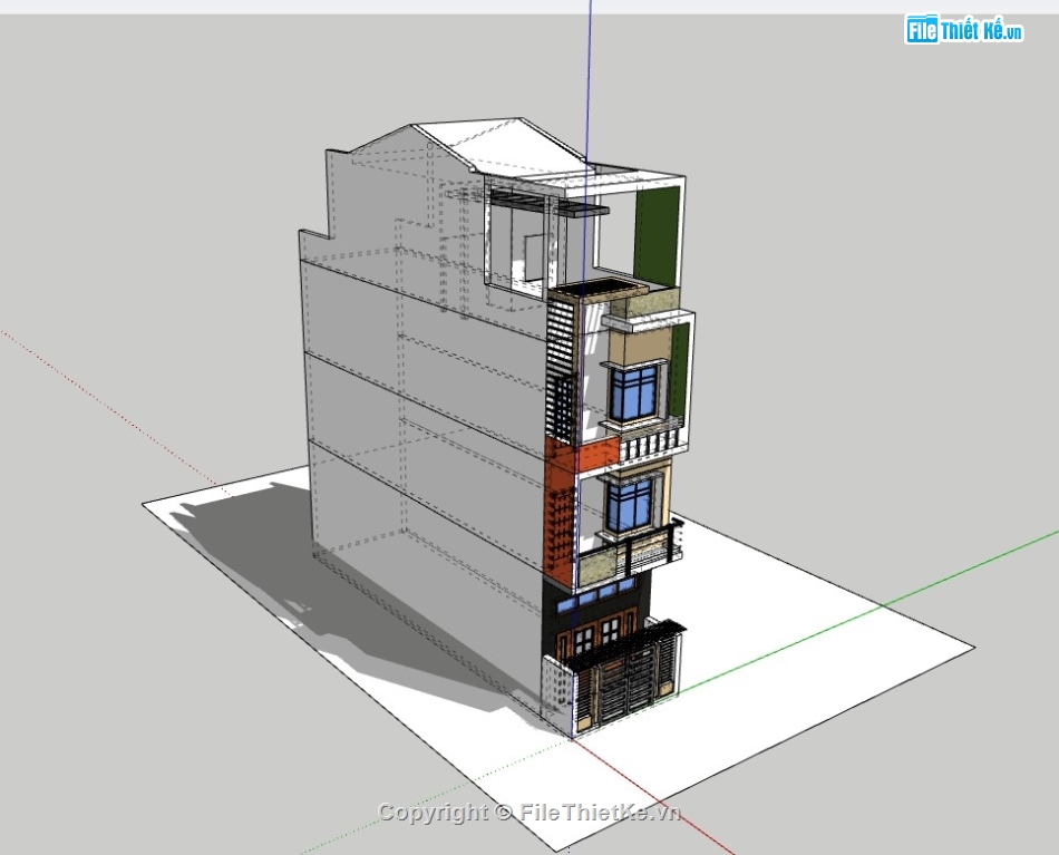 nhà 4 tầng,nhà phố 4 tầng,su nhà phố 4 tầng,sketchup nhà phố 4 tầng