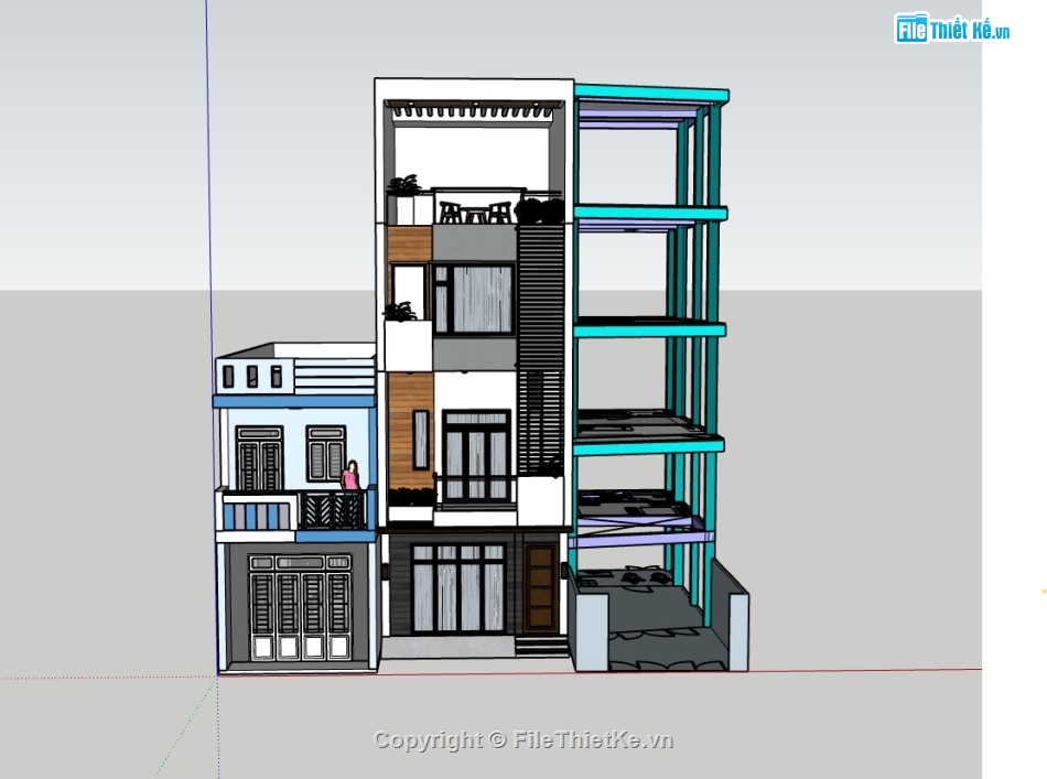 su nhà phố,sketchup nhà phố,sketchup nhà phố 4 tầng,su nhà phố 4 tầng