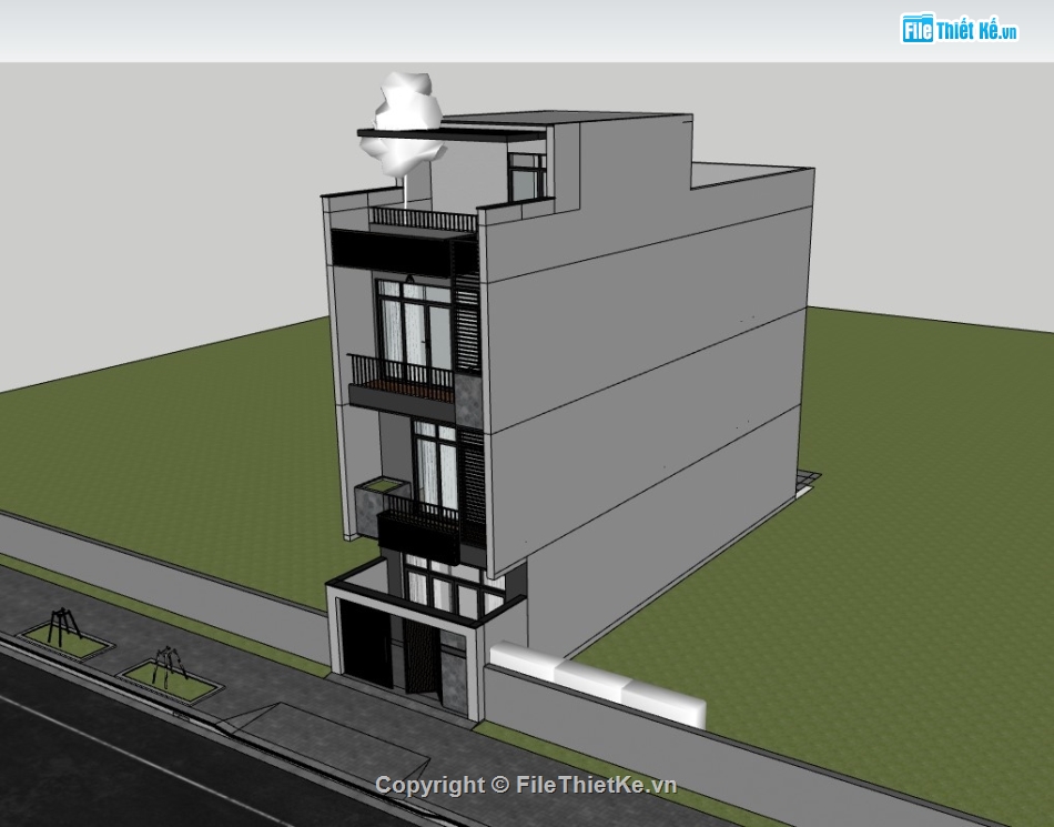 su nhà phố,sketchup nhà phố,su nhà phố 4 tầng