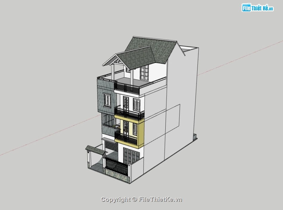 su nhà phố,sketchup nhà phố,su nhà phố 4 tầng,sketchup nhà phố 4 tầng