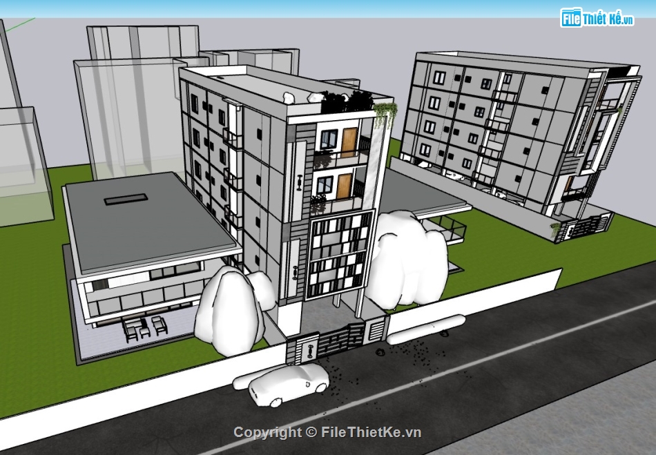 nhà 5 tầng,nhà phố 5 tầng,File su nhà phố 5 tầng,sketchup nhà phố