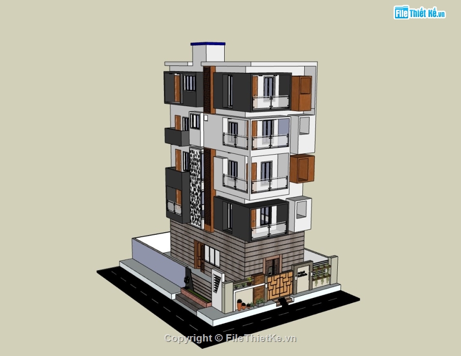 nhà 5 tầng,nhà phố 5 tầng,su nhà phố,sketchup nhà phố,su nhà phố 5 tầng