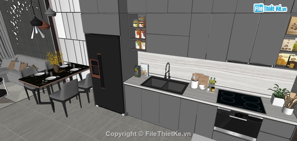 nội thất chung cư,phòng ngủ sketchup,su phòng khách bếp,file su phòng ngủ chung cư