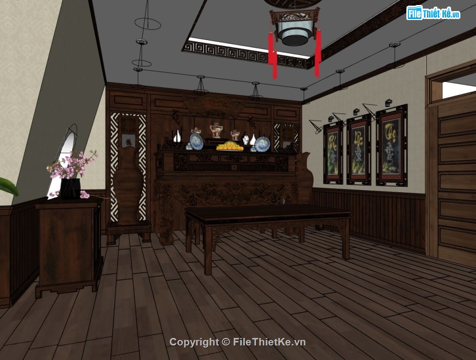File su phòng thờ,phòng thờ dựng file su,model phòng thờ file sketchup