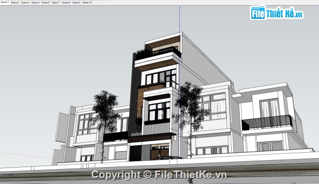phối cảnh nhà,phối cảnh nhà phố,File SU phối cảnh,Nhà phố 3 tầng,Phối cảnh nhà phố