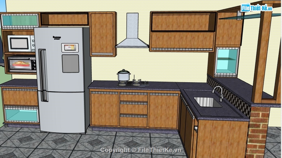 phòng bếp su,model phòng bếp,sketchup phòng bếp