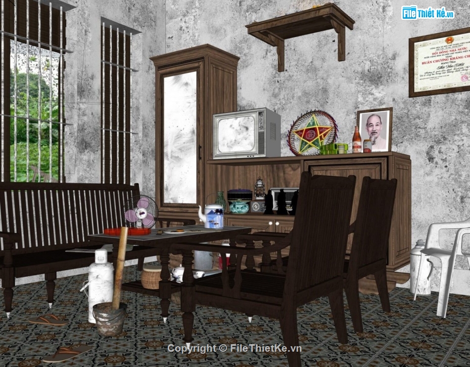 sketchup phòng khách,su phòng khách,phòng khách,phòng khách cổ