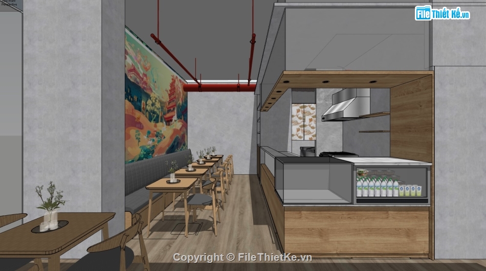 su quán trà sữa,sketchup quán trà sữa,quán trà sữa