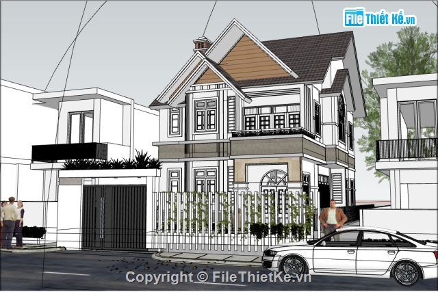 biệt thự 2 tầng,File sketchup biệt thự 2 tầng,sketchup biệt thự 1 tầng,sketchup biệt thự,biệt thự SU,biệt thự sketchup