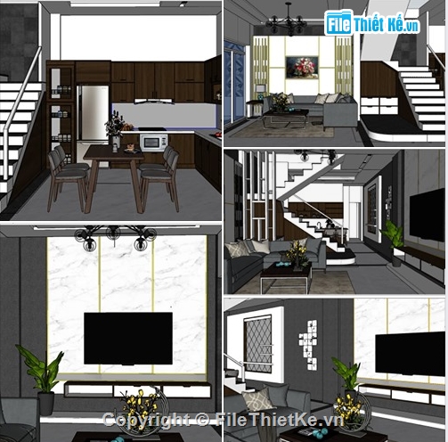 Sketchup thiết kế nội tất căn hộ,Mẫu thiết kế nội thất tầng 1,Mẫu thiết kế tầng 1