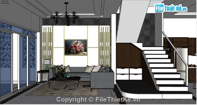 Sketchup thiết kế nội tất căn hộ,Mẫu thiết kế nội thất tầng 1,Mẫu thiết kế tầng 1