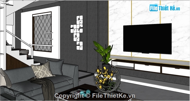 Sketchup thiết kế nội tất căn hộ,Mẫu thiết kế nội thất tầng 1,Mẫu thiết kế tầng 1