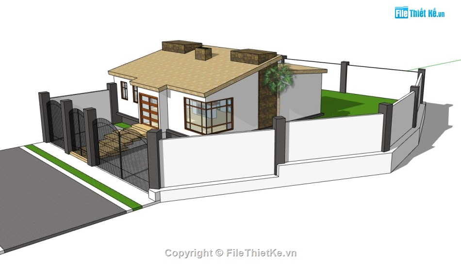 nhà cấp 4,thiết kế nhà cấp 4,sketchup nhà cấp 4,phối cảnh nhà cấp 4 sketchup,nhà cấp 4 nông thôn