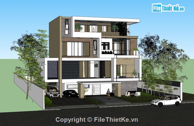 nhà mặt phố,file nhà phố sketchup,file sketchup nhà phố,File SU thiết kế nhà phố