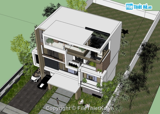 nhà mặt phố,file nhà phố sketchup,file sketchup nhà phố,File SU thiết kế nhà phố