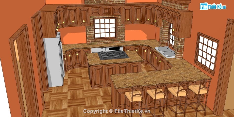 nội thất phòng bếp,File su thiết kế phòng bếp,model sketchup phòng bếp