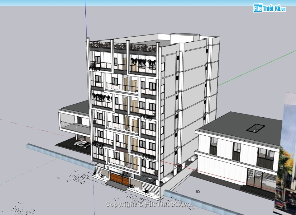 nhà 7 tầng,tòa nhà 7 tầng,su tòa nhà,sketchup tòa nhà