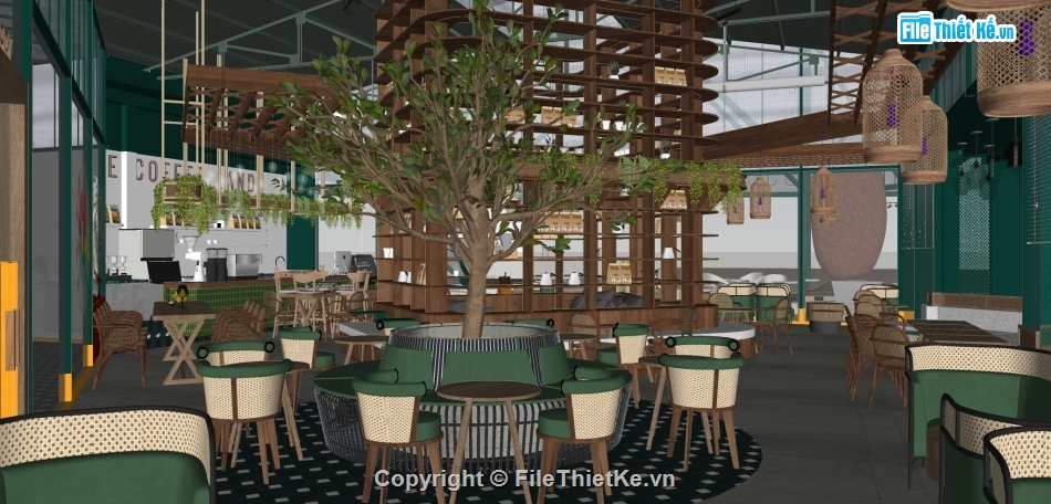 Sketchup thiết kế quán coffee,quán cà phê sketchup,file sketchup quán cafe,file su quán cafe,Nội thất quán cafe tuyệt đẹp sketchup