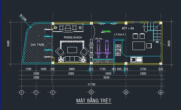 File thiết kế,Bản vẽ thi công,nhà 03 tầng 3.6x11.7m