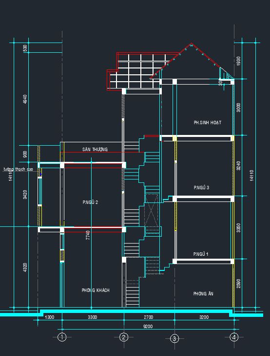 File thiết kế,Bản vẽ thi công,nhà 03 tầng 3.6x11.7m