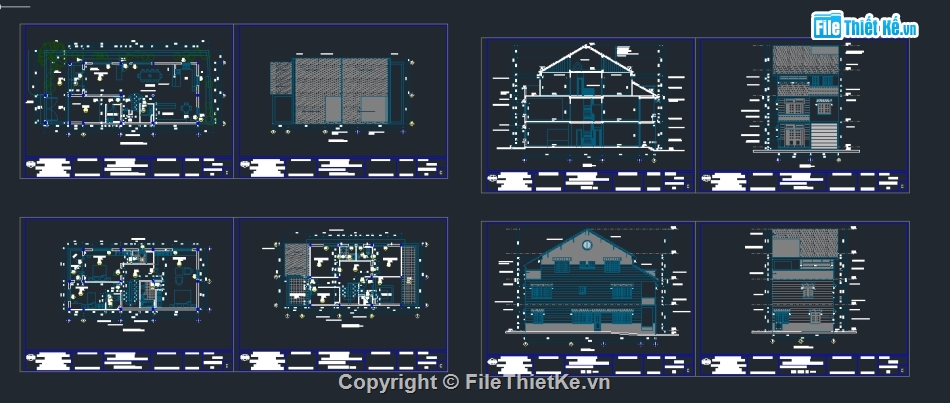 Thiết kế biệt thự 3 tầng 7.5x16m,file cad thiết kế nhà 3 tầng,biệt thự 3 tầng thiết kế file autocad